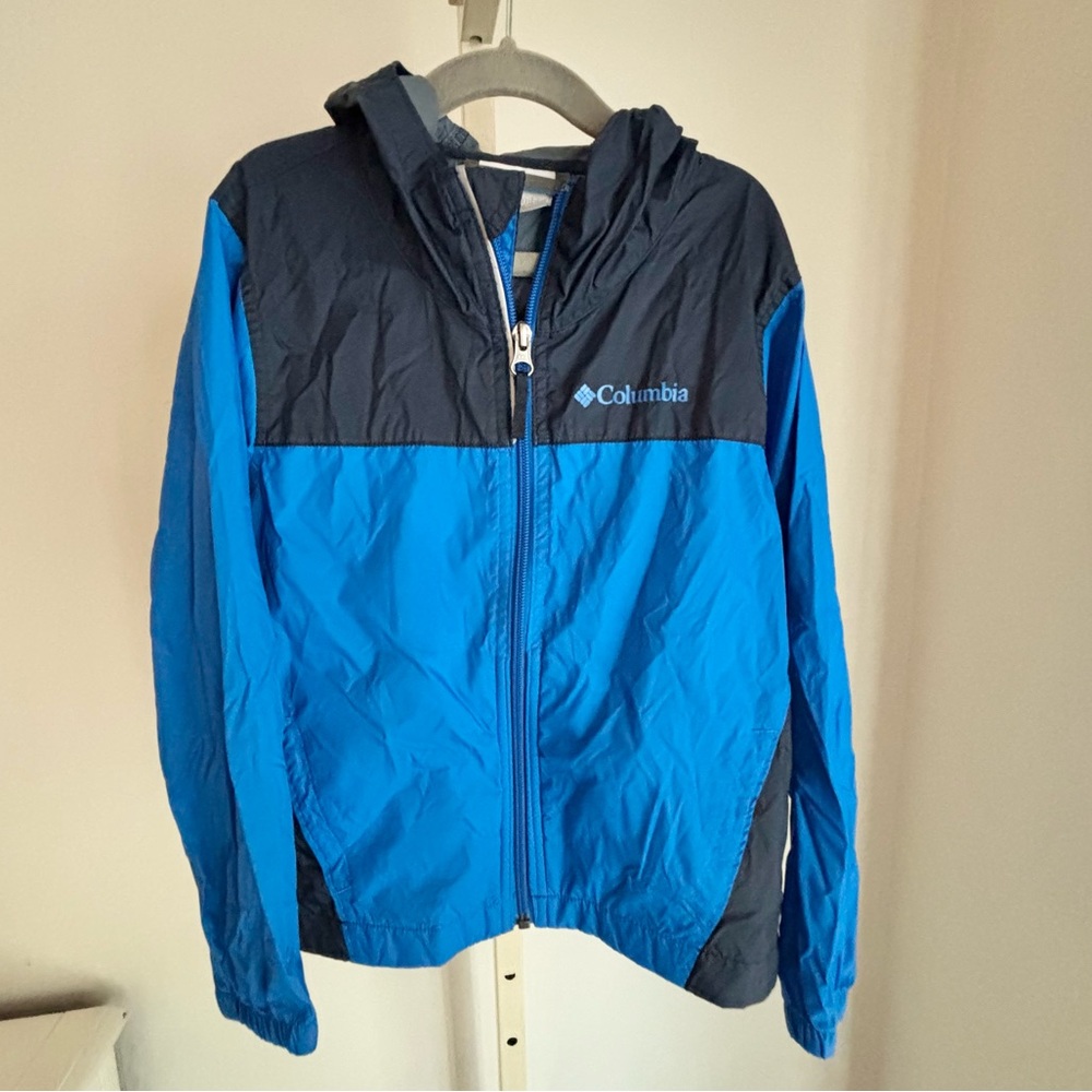 Columbia Kids Nylon Hooded Windbreaker Zip Front Jacket in Blue, Size XS (6/7)